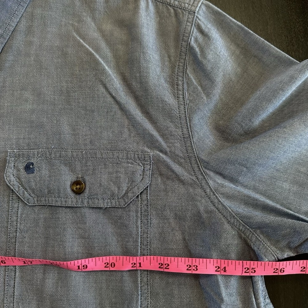 Mens Carhartt Button Shirt Blue Long Sleeve Shirt Relaxed Fit Blue Chambray 2XL - Picture 11 of 12